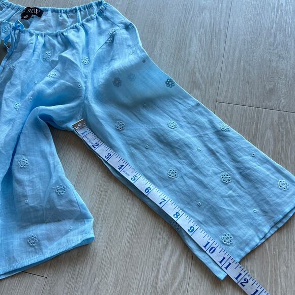 J Crew Tie Front Eyelet Top In Ramie XS Sheer Blue Preppy Flaws - Picture 8 of 15